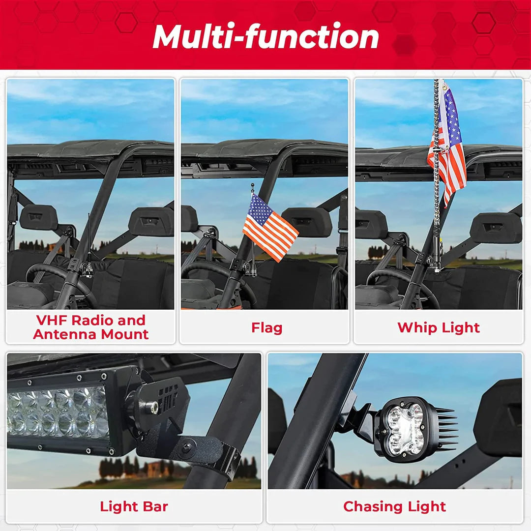 UTV Pro-fit Flag Mount Whip Light Adjustable Whip Mounting Bracket